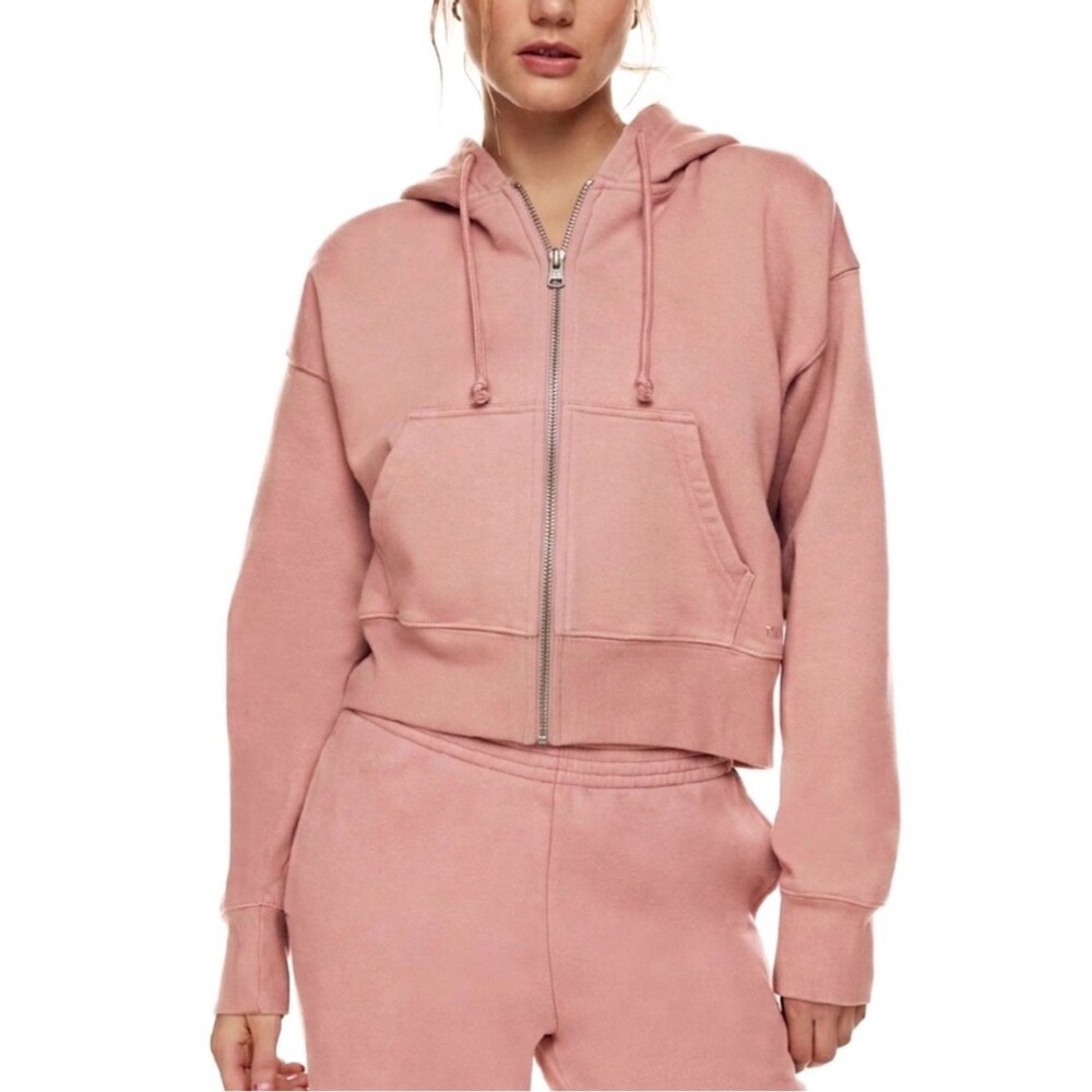 Aritzia TNA Zip Hoodie Womens Size XXS Oversized Cropped Fleece Salmon Pink